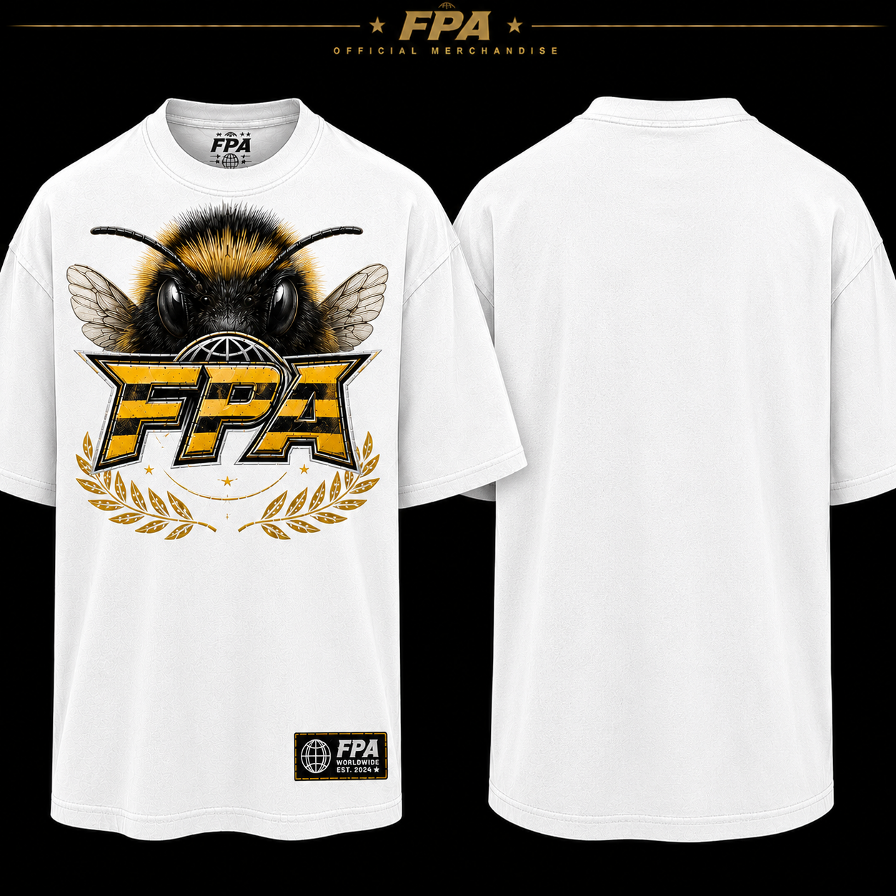 Bumblebee Wildlife Edition — bumblebee over the FPA crest, white tee front print